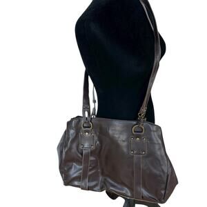 Vintage Liz Claiborne Crossbody Bag Shoulder Tote Satchel Brown Faux Leather